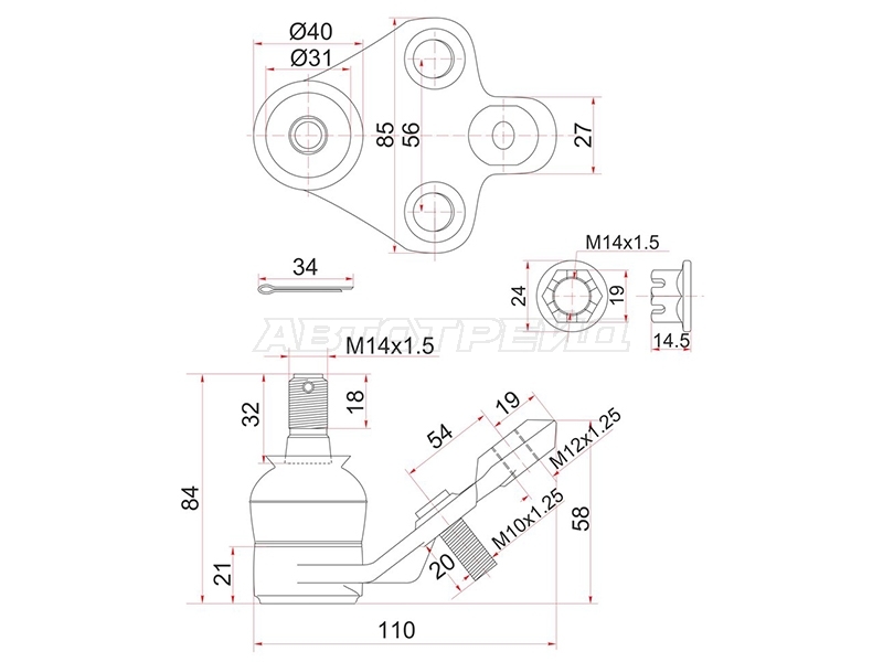 Шаровая опора Toyota Caldina (T240) 02-07 / Wish 03-17 (Спереди/ Справа=Слева)