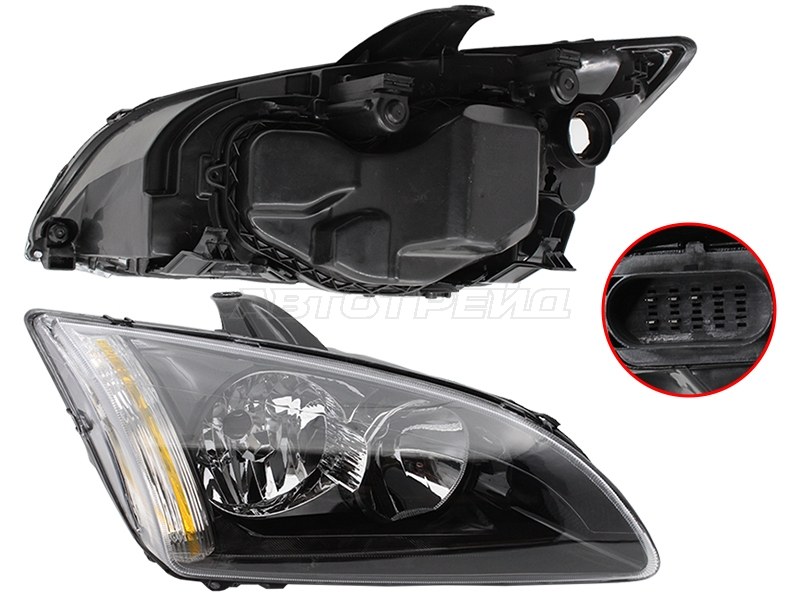 Фара Ford Focus 04-08 (Справа/ Галоген/ Ручная регулировка/ чёрная)