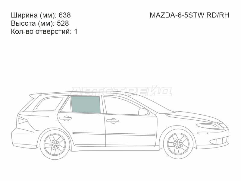 Стекло боковое опускное (Сзади/ Справа/ Цвет зеленый) Mazda 6 02-08 / Atenza 02-07