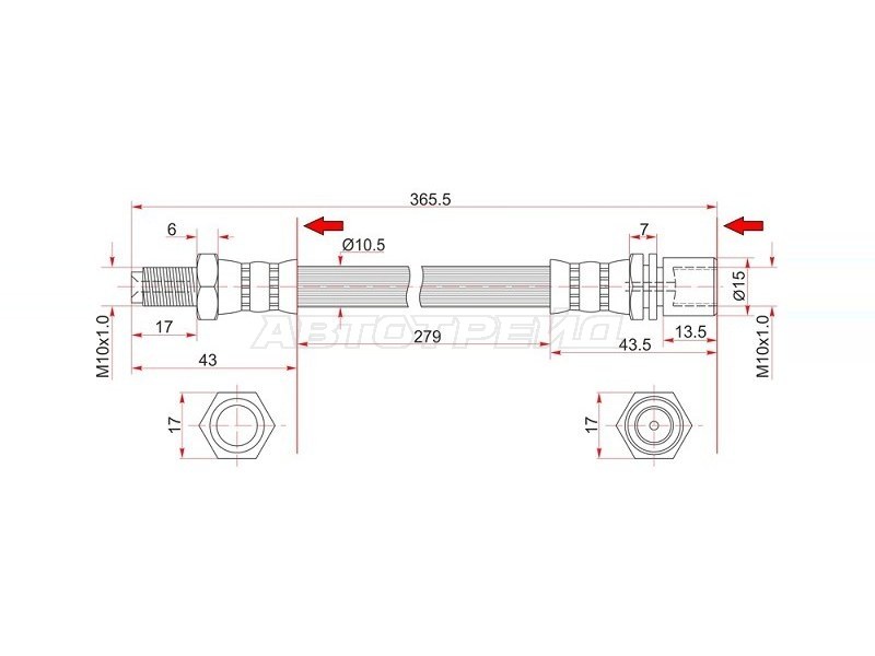 Шланг тормозной (Спереди/ Справа=Слева) Toyota Dyna 84-99 / Lite Ace Truck 86-99