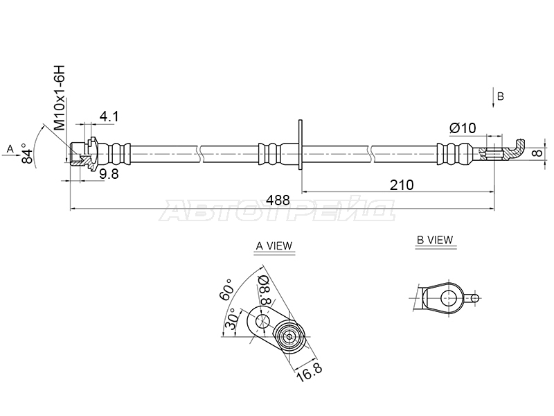 Шланг тормозной (Спереди/ Справа) Lexus RX 08-15 / Toyota Highlander 07-13