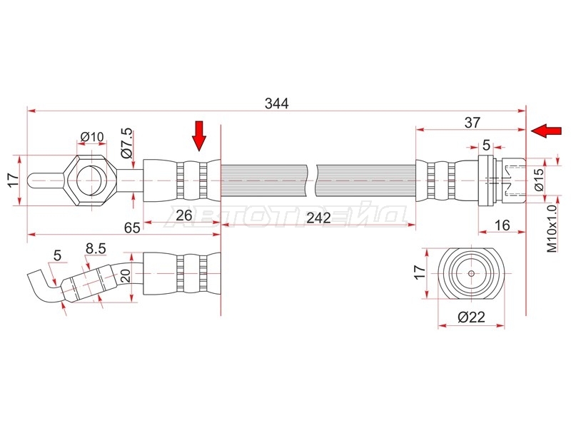 Шланг тормозной (Спереди) Toyota Crown 95-07 / Mark II 96-04