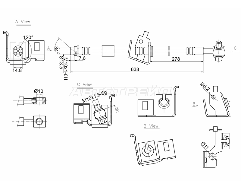 Шланг тормозной (Сзади/ Слева) Opel Astra 09-15