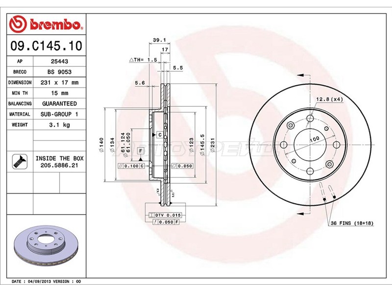 Тормозной диск BREMBO 09C14510