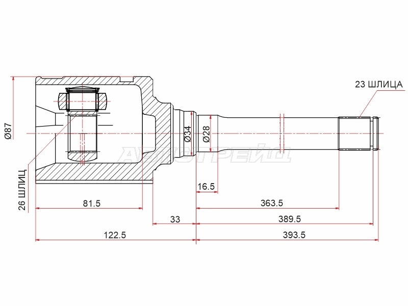 Шрус (Спереди/ Справа/ Внутр) Lexus RX 03-09 / Toyota Harrier (XU30) 03-13