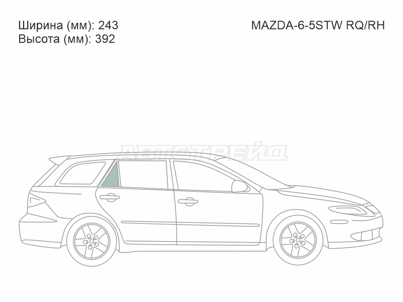 Стекло форточки (Сзади/ Справа/ Цвет зеленый) Mazda 6 02-08 / Atenza 02-07
