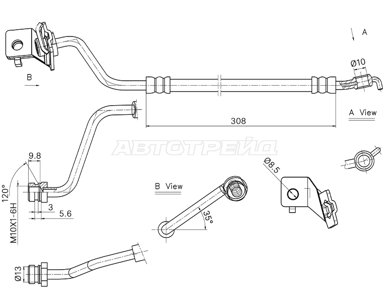 Шланг тормозной Hyundai Santa Fe 05-12 / Kia Sorento 09-21 (Сзади/ Слева)
