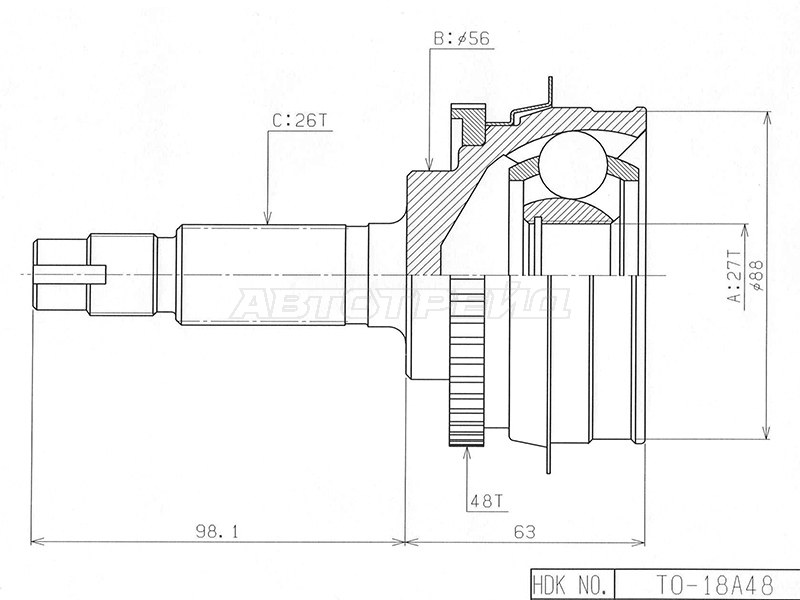 Шрус Наружн [Abs] 48Z Toyota Previa 90-99 HDK арт TO-018A48 HDK TO018A48