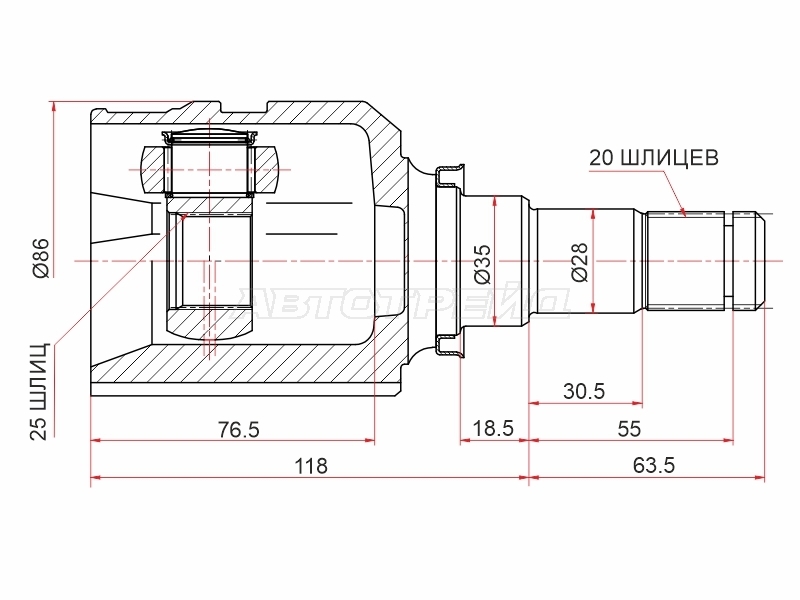 Шрус (Спереди/ Внутр) Toyota Allion (T260) 07-21 / C-HR 16-23