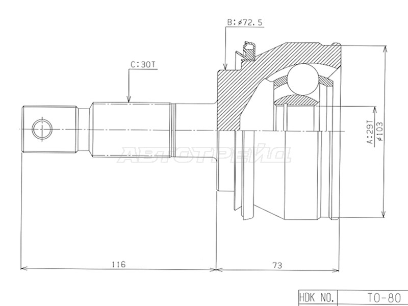 Шрус Наружный Toyota Hilux 05- Fortuner 05- HDK арт TO80 HDK TO80