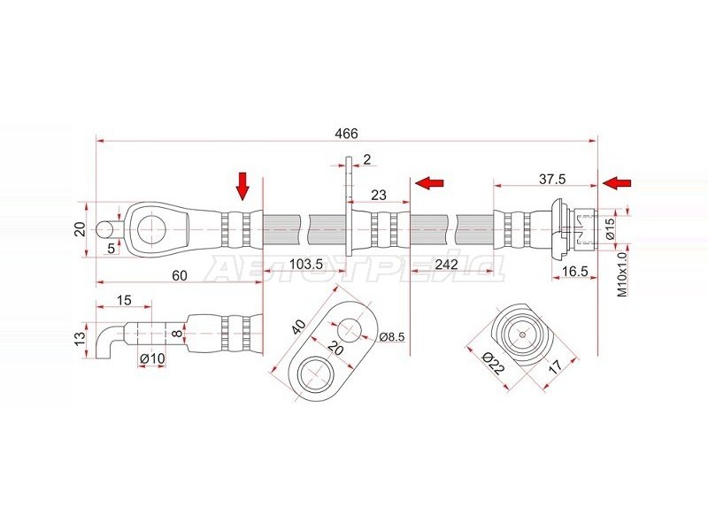 Шланг тормозной (Спереди/ Справа) Toyota Land Cruiser (J200) 07-21 / Lexus LX 07-23