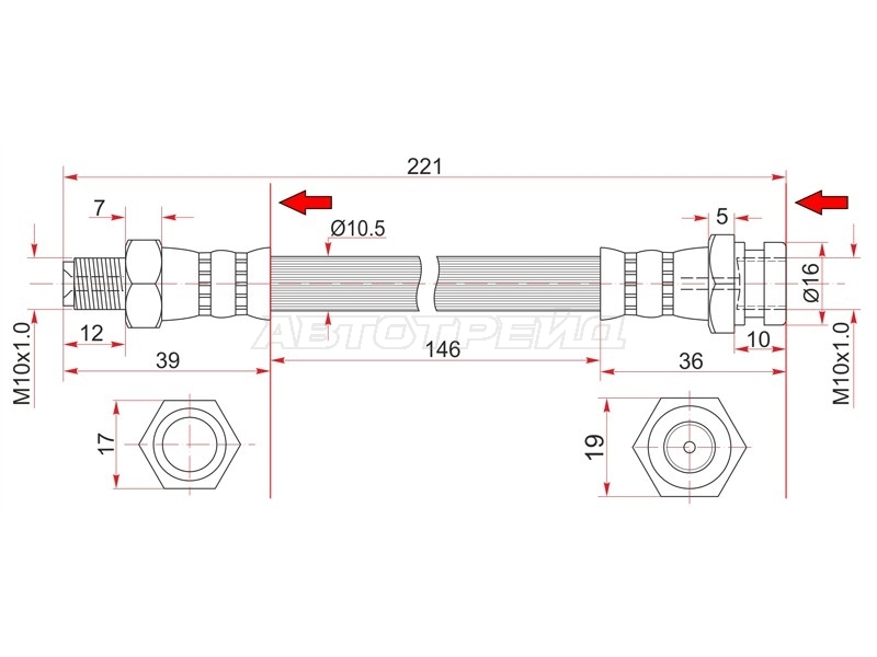 Шланг тормозной (Сзади) Mitsubishi Delica 79-07 / L200 86-06