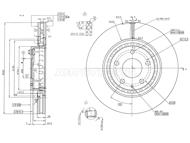 Диск тормозной (Спереди) Mazda 6 12-18 / CX-5 16 SAT ST250305
