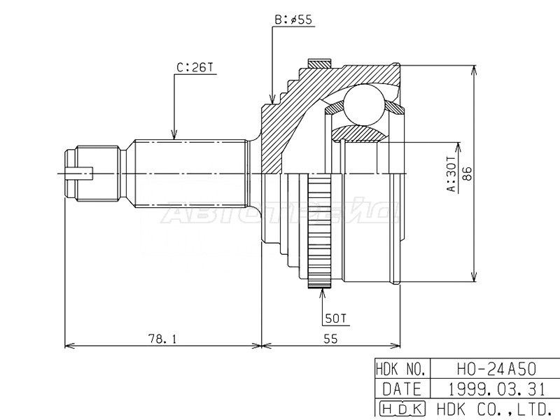 Шрус Наружный Honda Cr-V Rd1 B20b 95-01 HDK арт HO24A HDK HO24A