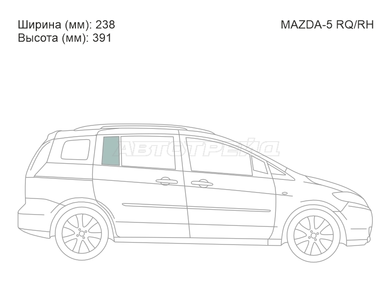 Стекло форточки (Сзади/ Справа/ Цвет зеленый) Mazda 5 04-11 / Premacy 05-10