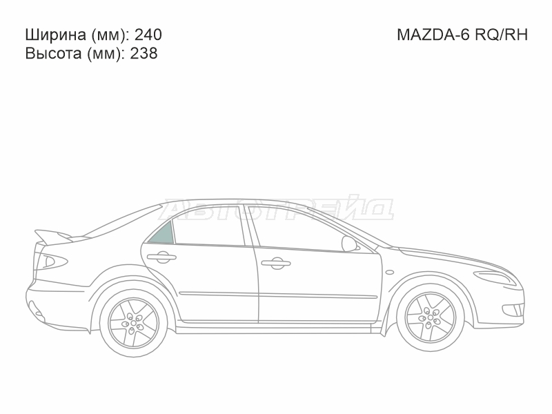 Стекло форточки (Сзади/ Справа/ Цвет зеленый) Mazda 6 02-08 / Atenza 02-07