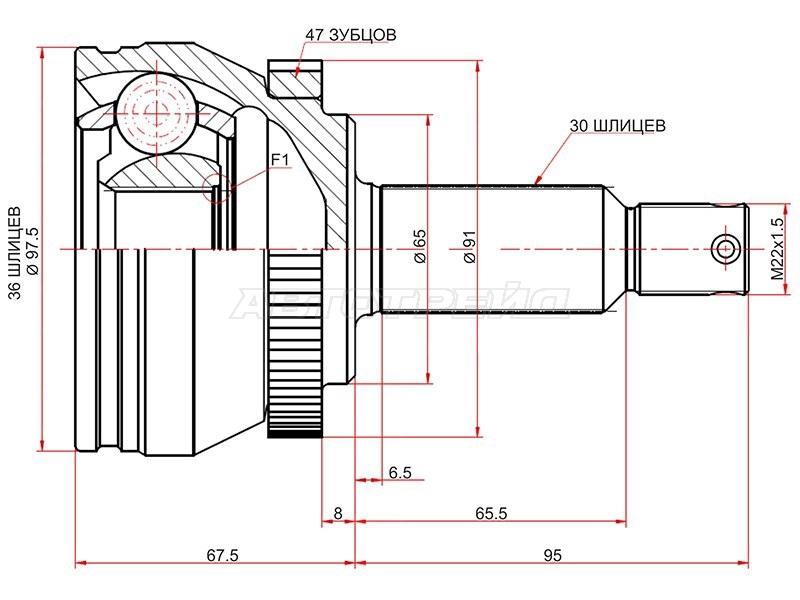 Шрус (Спереди/ Наруж) Hyundai Tucson 04-09