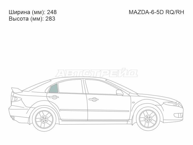 Стекло форточки (Сзади/ Справа/ Цвет зеленый) Mazda 6 02-08 / Atenza 02-07