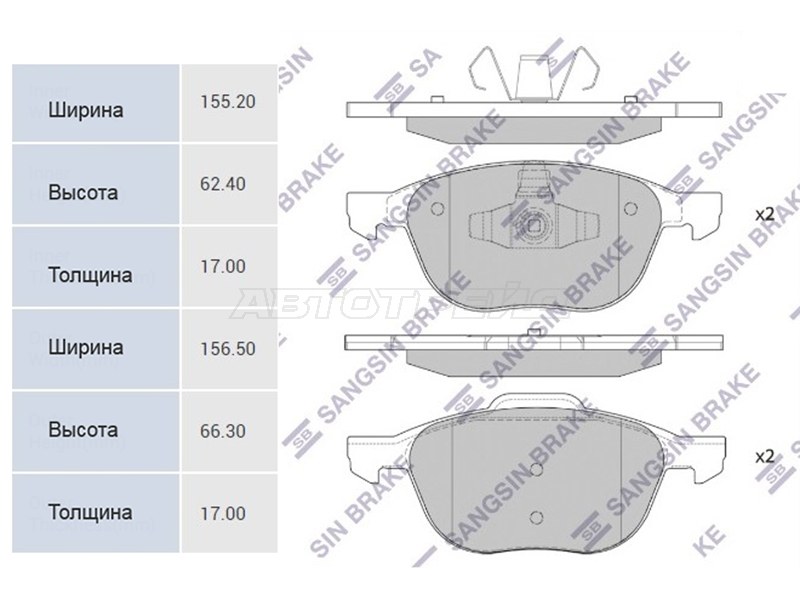 Колодки тормозные перед FORD FOCUS II/III/IV/KUGA I/KUGA II/MAZDA 3 BK/BL/PREMACY CP/CR/VOLVO S40 HI-Q-SANGSIN BRAKE SP1260