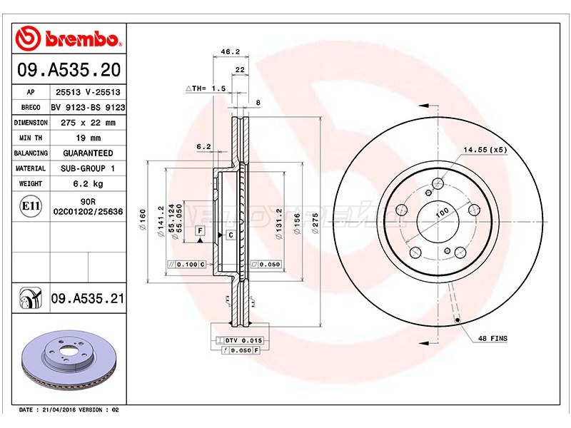 Диск тормозной перед TOYOTA PREMIO T26 07-/ IST P11 07 BREMBO 09A53521