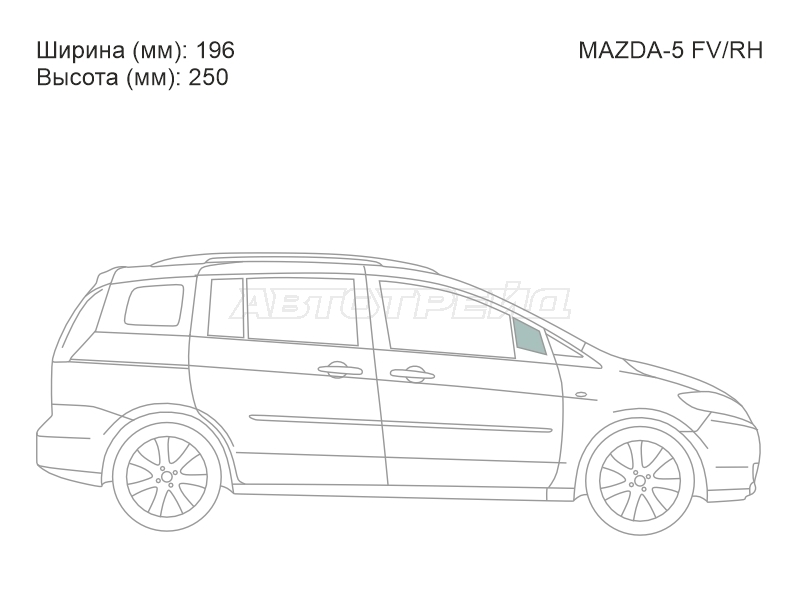Стекло форточки (Спереди/ Справа/ Цвет зеленый) Mazda 5 04-11 / Premacy 05-10